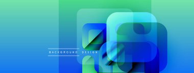 Soyut eğim arkaplanı. Üst üste binen kareler modern görsel efektler yaratır. Mavi, yeşil renkler kompozisyona hakim. Minimalist tasarım.