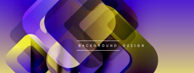 Soyut geometrik şekiller örtüşüyor, parlak mor renkler yaratıyor, altın renkleri. Arkaplan ve sunumlar için uygun modern tasarım.