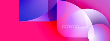 Soyut geometrik şekiller örtüşüyor, canlı pembe, mor renkler yaratıyor. Arkaplan, pankart ve sunumlar için modern tasarım ögesi.