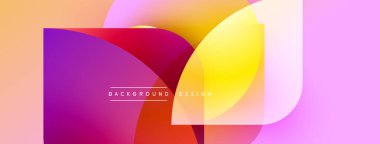 Soyut renkli şekiller çakışıyor. Gradyan renkler dinamik görsel efekt yaratır. Modern tasarım elementleri yaratıcılığı ve enerjiyi önerir.