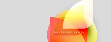 Soyut şekiller örtüşüyor, canlı renk değişimleri yaratıyor. Metin kırmızı dikdörtgen içinde arkaplan tasarımı okur. Minimalist estetik.