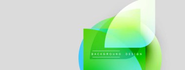 Soyut tasarım özellikleri üst üste binen renkli şekiller. Yeşil, sarı renkler beyaz arkaplan ile harmanlanır. Modern estetik, basit kompozisyon.