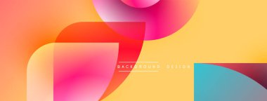 Soyut renkli şekiller örtüşür ve canlı bir arkaplan oluşturur. Modern tasarım elementleri akıcılık, enerji ve yenilik önerir.