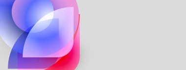 Soyut şekiller örtüşür, canlı renk karışımları yaratır. Yumuşak eğimler akıcılık ve ışık etkileşimini gösteriyor. Minimalist tasarım, modern estetik.