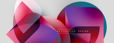 Soyut şekiller örtüşüyor, canlı gradyanlar yaratıyor. Pembe, mor, deniz mavisi renkleri dizaynda baskın. Metin arka plan tasarımı okur. Minimalist estetik.