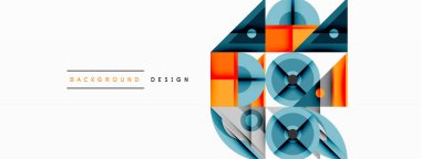 Soyut geometrik şekiller, mavi, turuncu renkler. Minimalist tasarım katmanlı elementler, temiz çizgiler, modern estetik. Arkaplan dokusu görünür.