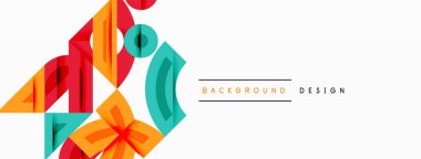 Soyut geometrik şekiller, canlı renkler, modern tasarım. Arkaplan özellikleri üst üste binen elementler, dinamik görsel doku oluşturur.