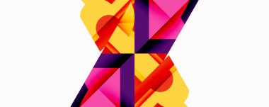 Soyut geometrik tasarım. Canlı renkler kesişiyor, dinamik görsel doku oluşturuyor. Şekiller örtüşüyor, karmaşık desenler oluşturuyor. Modern estetik.