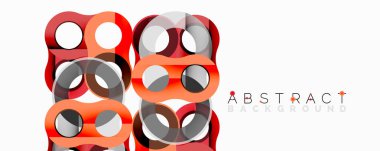 Modern soyut tasarım. Üst üste binen daireler geometrik desen oluşturur. Kırmızı, gri tonlar kompozisyona hakim. Temiz, basit estetik..