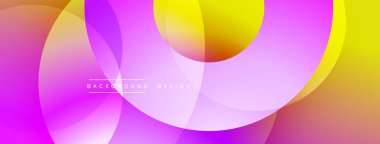 Soyut, enerjik bir arkaplan. Üst üste binen daireler dinamik renkli kompozisyon oluşturur. Pembe, mor, sarı renkler tasarımda baskın. Modern estetik.