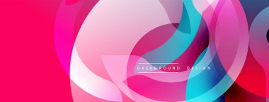 Soyut enerjik tasarım. Üst üste binen daireler dinamik renkli kompozisyon oluşturur. Pembe, mavi, mor renkler görsel alana hakim. Modern estetik.