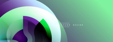 Soyut katmanlar örtüşüyor, dinamik gradyanlar yaratıyor. Nane yeşili arka planda baskın, mor aksanlar mevcut. Modern tasarım ögesi.