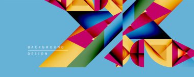 Soyut geometrik bileşim. Canlı renkler kesişiyor, dinamik görsel etki yaratıyor. Şekiller örtüşüyor, açık mavi arka planda karmaşık desenler oluşturuyor. Modern tasarım ögesi.