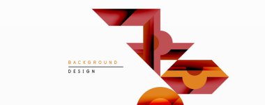 Soyut geometrik tasarım katmanlı şekiller, sıcak renk paleti. Kırmızı, turuncu tonlar beyaz arka plana karşı dinamik kompozisyon oluşturur. Modern estetik, uygun arkaplan ögesi.