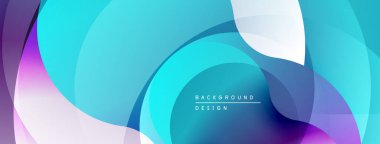 Soyut sıvı şekilleri, canlı maviler, morlar, beyazlar dinamik bir zemin oluşturur. Modern tasarım, pürüzsüz eğimler görsel ilgi sunar.