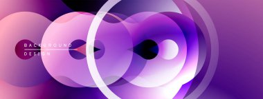 Soyut mor tasarım, üst üste binen daireler, akışkan şekiller. Gradyan renkler dinamik görsel efekt yaratır. Modern arkaplan dokusu.