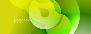 Soyut sıvı şekilleri, canlı yeşil-sarı gradyan. Modern tasarım, pürüzsüz geçişler, üst üste binen katmanlar derinlik yaratır.