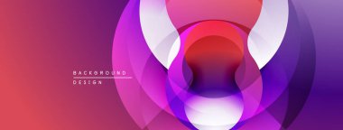 Soyut katmanlar enerjik, akışkan bileşimler yaratır. Mor, kırmızı renkler modern estetik sunarak tasarıma hükmediyor. Yumuşak gradyanlar sorunsuzca harmanlanır.