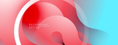 Soyut sıvı şekilleri, kırmızıdan maviye doğru. Modern tasarım, pürüzsüz geçişler, katmanlı elementler. Minimalist estetik, canlı renkler.