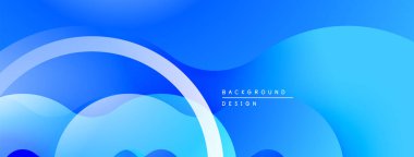 Soyut mavi arkaplan. Üst üste binen şekiller dinamik ve akıcı bileşimler yaratır. Dijital projeler için modern tasarım.