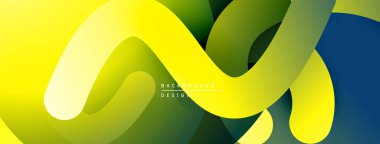Soyut akan kurdeleler, canlı sarı, yeşil, mavi renkler. Modern tasarım, pürüzsüz gradyanlar dinamik bileşim oluşturur.