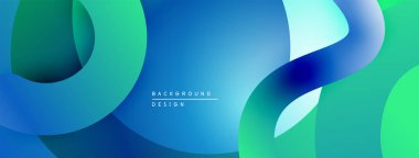 Soyut sıvı şekilleri, canlı maviler, yeşiller dinamik arkaplan oluşturur. Yumuşak eğimler hareketi, derinliği gösterir. Modern tasarım ögesi.