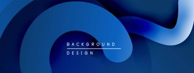 Soyut mavi katmanlar akışkan şekiller yaratır. Modern tasarım gradyan renk şeması, minimalist metin içerir. Dijital projeler için uygun arkaplan.