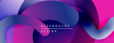 Soyut sıvı şekiller harmanlanarak canlı mor, mavi ve pembe renkler yaratır. Modern tasarım pürüzsüz geçişleri, dinamik bileşimi vurgular.