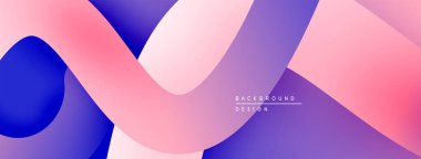 Soyut gradyan şekiller çakışıyor, yumuşak renk geçişleri yaratıyor. Pembe, mor, mavi renkler kompozisyona hakim. Modern tasarım ögesi.