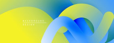 Soyut sıvı şekiller, canlı renklerin karışımı. Sarı, mavi, yeşil gradyanlar dinamik arkaplan tasarımı yaratır. Yumuşak kıvrımlar hareketi gösterir.