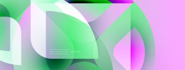 Soyut sıvı şekiller, canlı yeşil, mor renkler. Modern tasarım, yarı saydam katmanlar dinamik görsel efekt yaratır. Minimalist arkaplan.