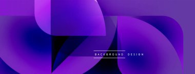 Soyut mor eğimli şekiller çakışıyor. Modern tasarım elementleri dinamik görsel doku oluşturur. Arkaplanda metin arkaplan tasarımı var.