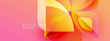 Soyut geometrik şekiller örtüşür, canlı bir değişim etkisi yaratır. Pembe, turuncu, sarı renkler kompozisyona hakim. Modern tasarım ögesi.