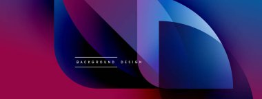 Soyut gradyan şekiller çakışıyor. Canlı mor, mor, mavi renkler dinamik kompozisyon yaratır. Metin arka plan tasarımı okur. Modern görsel element.