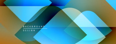 Soyut geometrik bileşim. Üst üste binen şekiller dinamik görsel efekt yaratır. Mavi, altın renkleri dizaynın baskın rengidir. Modern, temiz estetik.