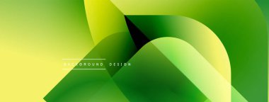 Soyut gradyan şekiller çakışıyor, dinamik görsel akış yaratıyor. Sarı, yeşiller kompozisyona hakim. Minimum metin mevcut. Modern tasarım ögesi.