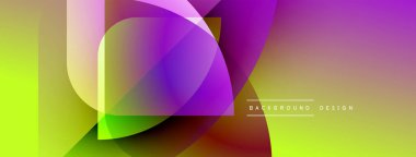 Soyut, enerjik şekiller çakışıyor. Renkler karışır, modern görsel efekt yaratır. Tasarım sarı, mor renkler.