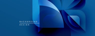 Soyut mavi tasarım katmanlı şekiller, gradyanlar içerir. Arka planlar, sunumlar, dijital sanat için modern estetik.