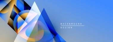 Soyut geometrik şekiller, mavi tonlar baskın gelir. Modern tasarım elementleri dinamik görsel efekt yaratır. Gradyan arkaplan derinlik ekler.