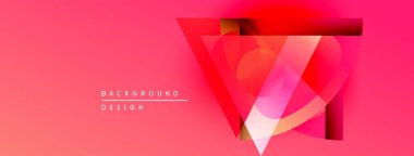 Soyut geometrik tasarım. Pembe gradyan arka plan özellikleri katmanlı şekiller, dinamik görsel efekt yaratır. Metin arkaplan tasarımı okur.