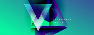 Soyut geometrik şekiller örtüşüyor, canlı deniz mavisi ve mor renkler yaratıyor. Modern tasarım dinamik ve enerjik hissettiriyor. Metin arkaplan tasarımı okur.