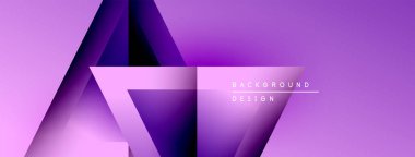 Soyut mor gradyanlar katmanlı geometrik şekiller oluştururlar. Minimalist tasarım metin arkaplanı, tasarım içerir. Yumuşak geçişler derinlik yaratır.