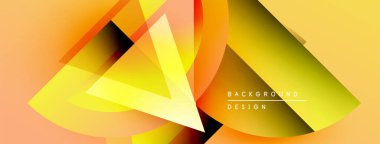 Soyut geometrik şekiller örtüşüyor, canlı turuncu ve sarı renkler yaratıyor. Modern tasarım elementleri dinamik görsel deneyim önerir.