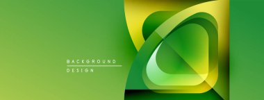 Soyut yeşil tasarım. Katmanlı şekiller modern görsel efektler yaratır. Düz gradyanlar, dinamik kompozisyon, basit zarafet.