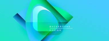 Soyut geometrik şekiller örtüşür, parlak mavi, yeşil eğimler yaratır. Modern tasarım elementleri dinamik hareket, doku önerir.