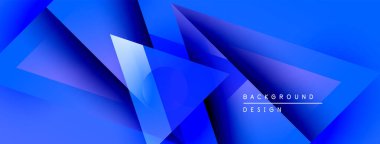 Soyut mavi geometrik şekiller dinamik görsel efekt oluşturur. Gradyan gölgeler derinliği artırır, modern tasarım elementleri mevcut.