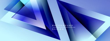 Soyut geometrik şekiller çakışıyor, dinamik mavi gradyanlar yaratıyor. Işık açılı yüzeylerden yansıyarak modern tasarım elementleri oluşturur..