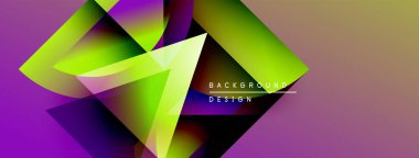 Soyut enerjik tasarım. Geometrik şekiller mor, yeşil ve sarı renkleri harmanlarlar. Dijital projeler için modern arkaplan.