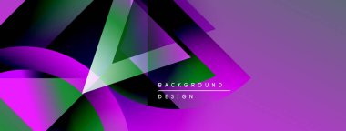 Soyut mor, yeşil tasarım. Üst üste binen şekiller dinamik görsel efekt yaratır. Dijital projeler için modern arkaplan.