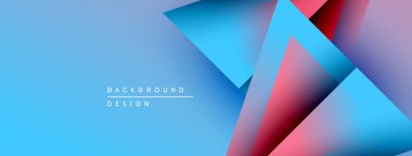 Soyut geometrik şekiller örtüşür, parlak mavi ve pembe renkler yaratır. Modern tasarım elementleri dinamik görsel deneyim önerir.